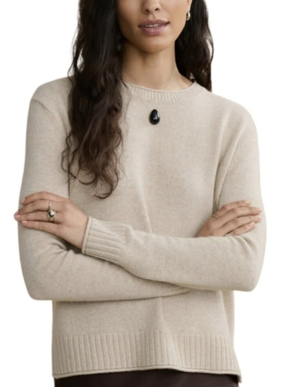 Jenni Kayne Everyday Sweater Women Large Oatmeal Wool Cashmere Minimalist